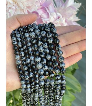 Snowflake Obsidian Beads Polished 15" Strand 6mm 8mm