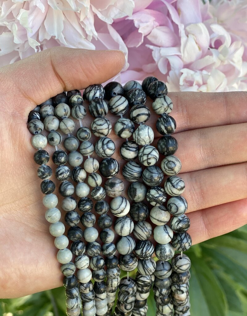Silk Stone Beads Polished 15" Strand 6mm 8mm