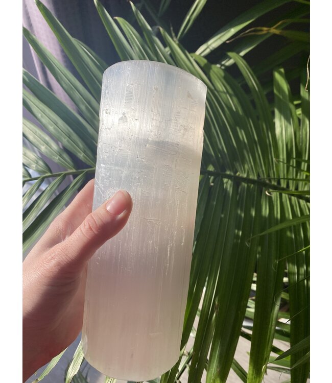 Selenite Candle Holder, Tall Round 20cm *disc.*