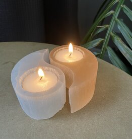 Selenite Candle Holder, Ying Yang