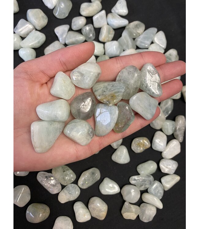 Aquamarine Tumbled Stones, Polished Aquamarine, Grade A; 4 sizes available, purchase individual or bulk