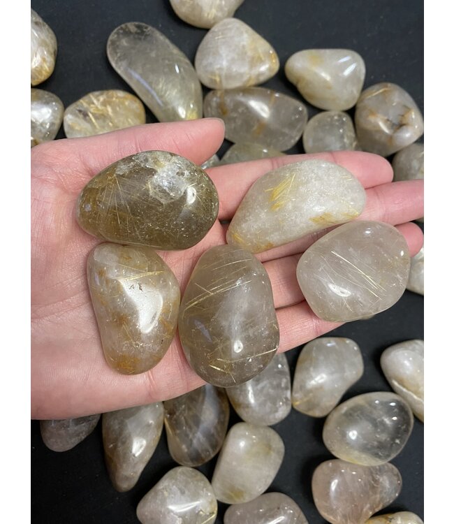 Rutilated Quartz Tumbled Stones, Polished Rutilated Quartz, Grade A; 4 sizes available, purchase individual or bulk