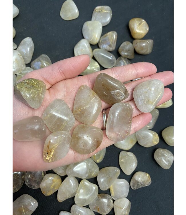Rutilated Quartz Tumbled Stones, Polished Rutilated Quartz, Grade A; 4 sizes available, purchase individual or bulk