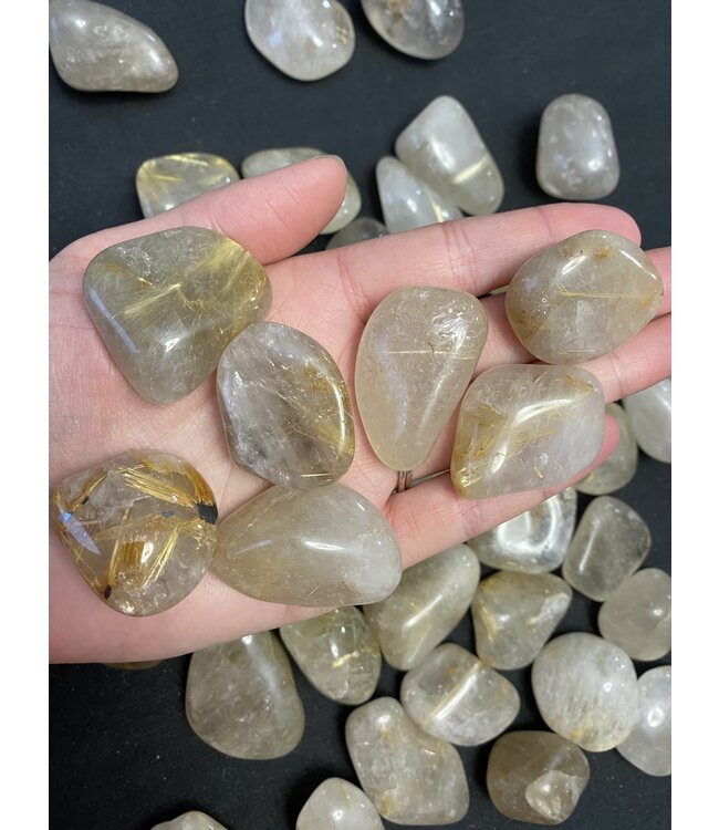 Rutilated Quartz Tumbled Stones, Polished Rutilated Quartz, Grade A; 4 sizes available, purchase individual or bulk