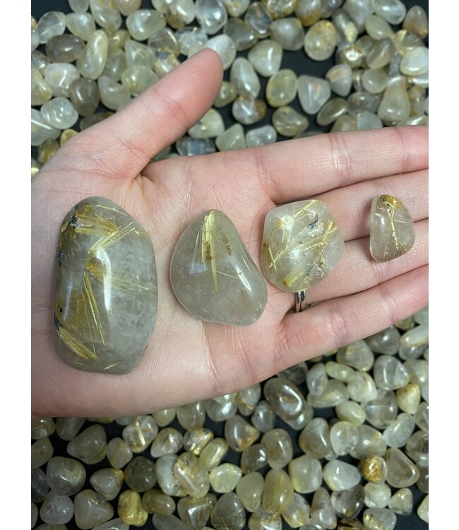 Rutilated Quartz Tumbled Stones, Polished Rutilated Quartz, Grade A; 4 sizes available, purchase individual or bulk