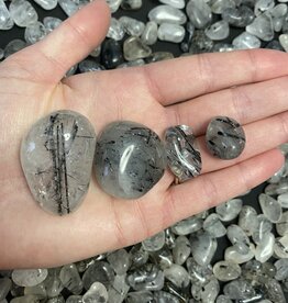 Tourmalinated Quartz Tumbled Stones, Polished Tourmalinated Quartz, Grade A; 4 sizes available, purchase individual or bulk