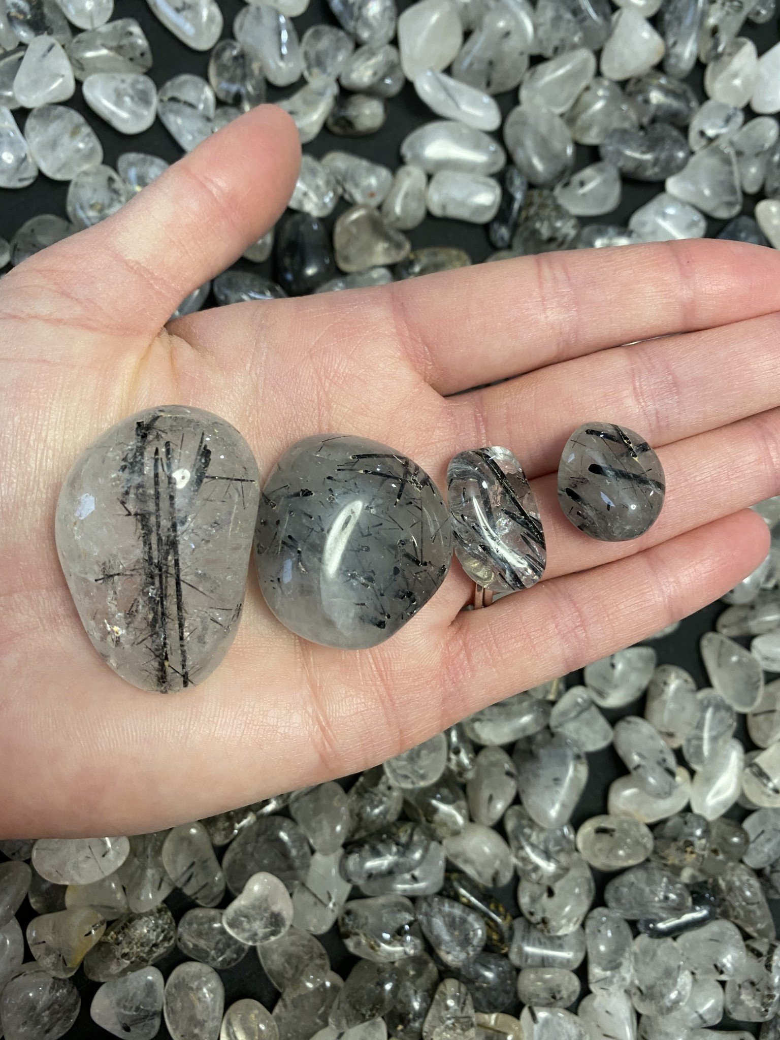 Tourmalinated Quartz Tumbled Stones, Polished Tourmalinated Quartz