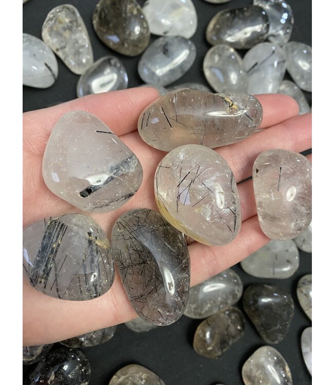 Tourmalinated Quartz Tumbled Stones, Polished Tourmalinated Quartz, Grade A; 4 sizes available, purchase individual or bulk