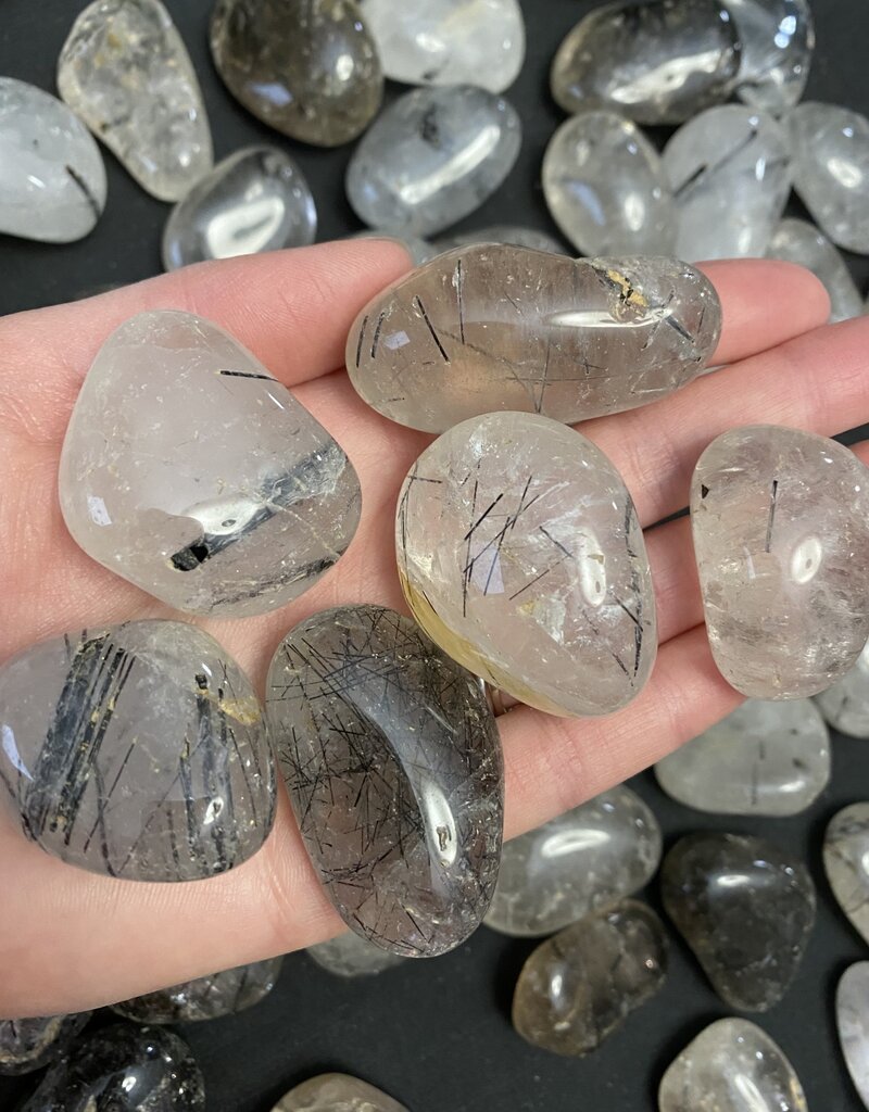 Tourmalinated Quartz Tumbled Stones, Polished Tourmalinated Quartz, Grade A; 4 sizes available, purchase individual or bulk