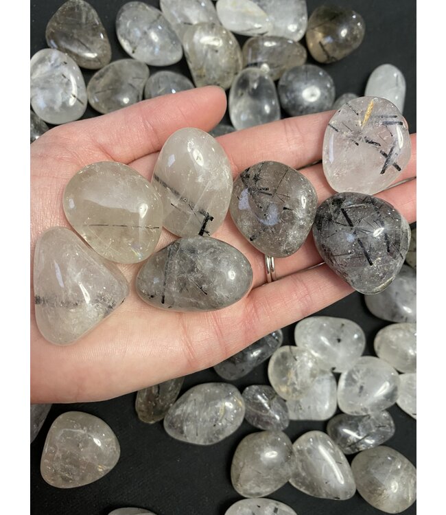 Tourmalinated Quartz Tumbled Stones, Polished Tourmalinated Quartz, Grade A; 4 sizes available, purchase individual or bulk