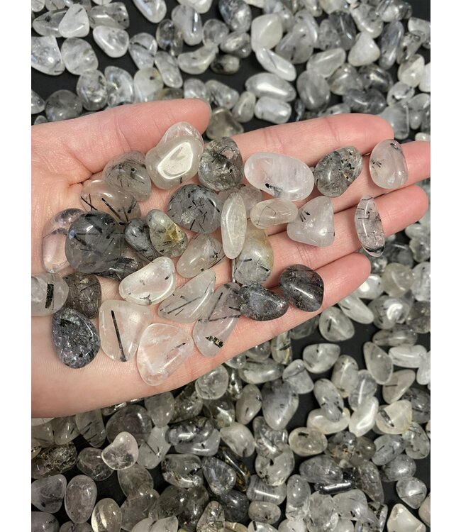Tourmalinated Quartz Tumbled Stones, Polished Tourmalinated Quartz, Grade A; 4 sizes available, purchase individual or bulk