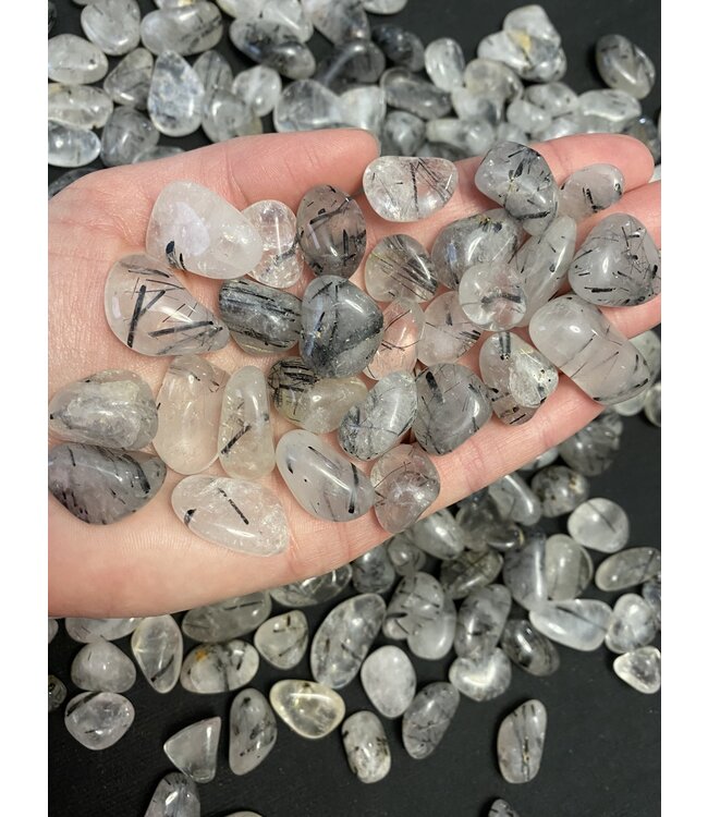 Tourmalinated Quartz Tumbled Stones, Polished Tourmalinated Quartz, Grade A; 4 sizes available, purchase individual or bulk