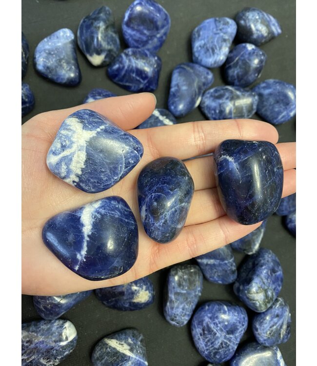 Sodalite Tumbled Stones, Polished Sodalite, Grade A; 4 sizes available, purchase individual or bulk