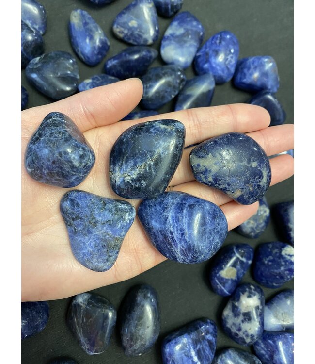 Sodalite Tumbled Stones, Polished Sodalite, Grade A; 4 sizes available, purchase individual or bulk