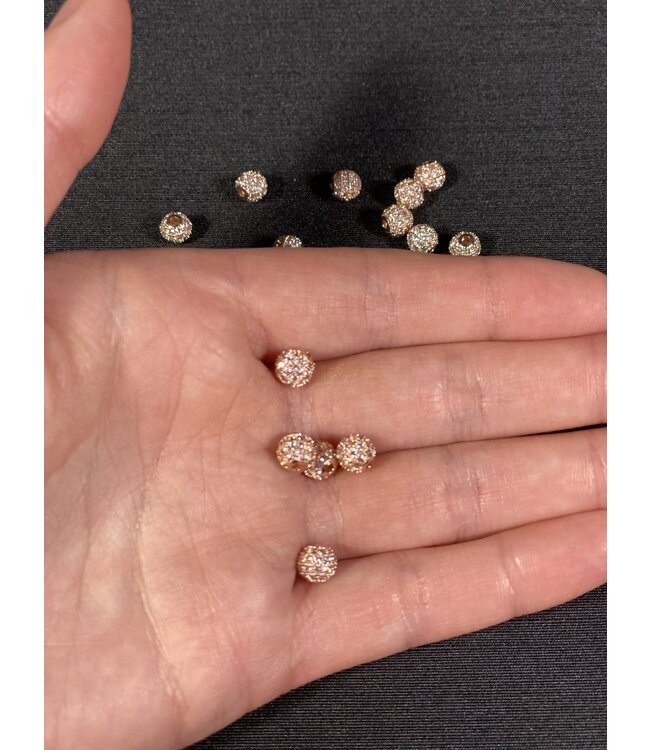 Round Pave Beads - Rose Gold 6mm 8mm 5 Pack