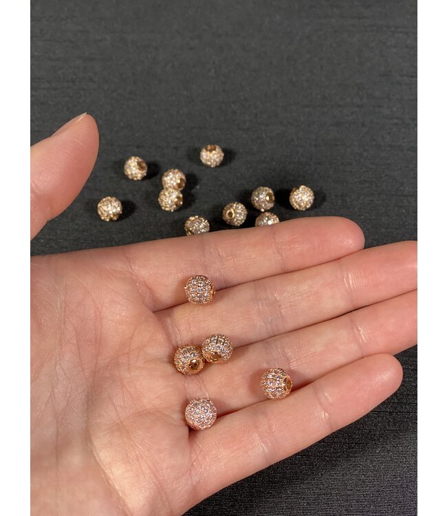 Round Pave Beads - Rose Gold 6mm 8mm 5 Pack