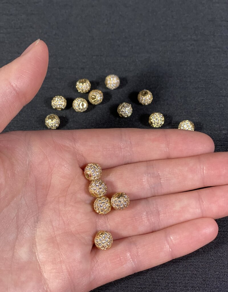 Round Pave Beads - Gold 6mm 8mm 5 Pack