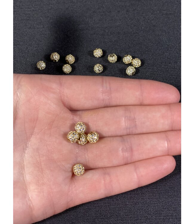 Round Pave Beads - Gold 6mm 8mm 5 Pack