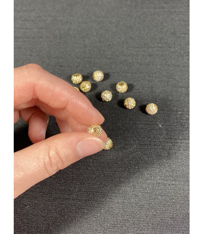 Round Pave Beads - Gold 6mm 8mm 5 Pack