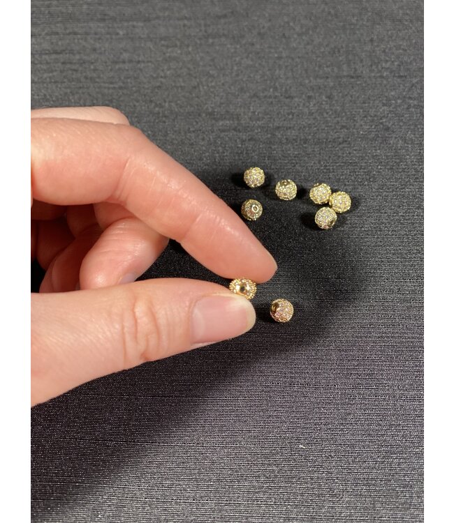 Round Pave Beads - Gold 6mm 8mm 5 Pack