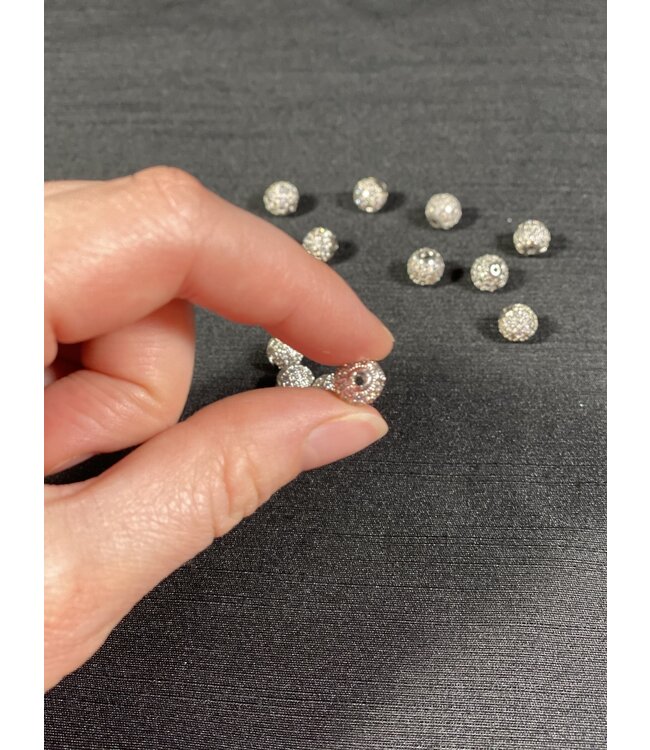 Round Pave Beads - Platinum 6mm 8mm 5 Pack