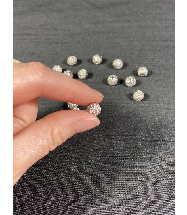 Round Pave Beads - Platinum 6mm 8mm 5 Pack