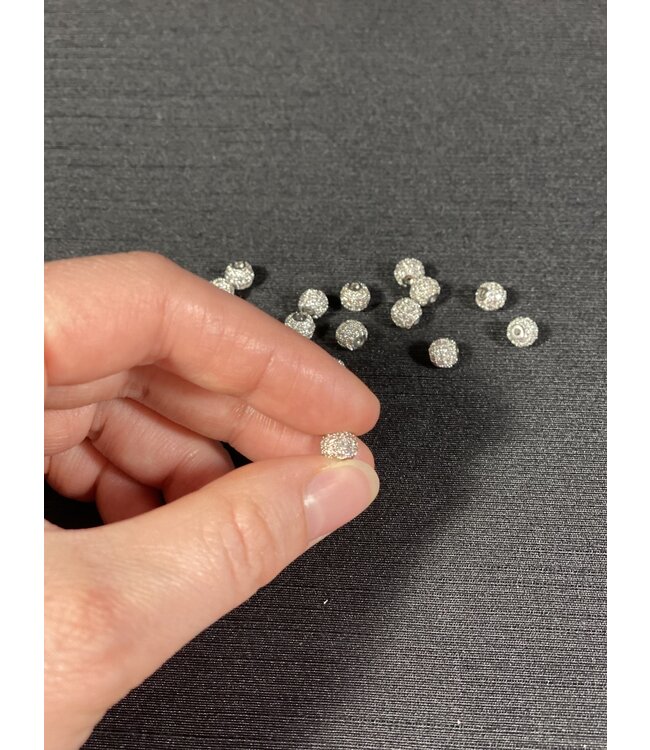 Round Pave Beads - Platinum 6mm 8mm 5 Pack