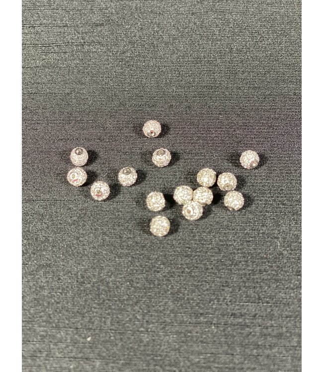 Round Pave Beads - Platinum 6mm 8mm 5 Pack