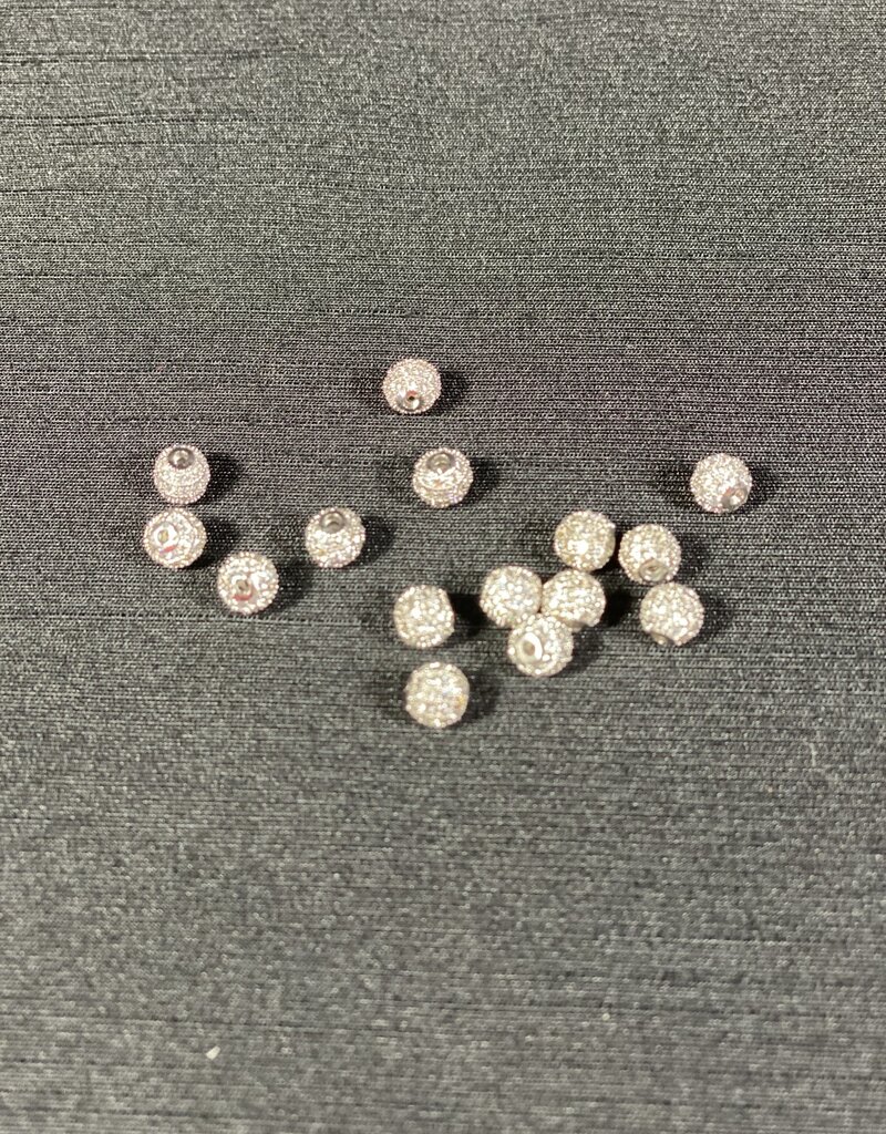 Round Pave Beads - Platinum 6mm 8mm 5 Pack