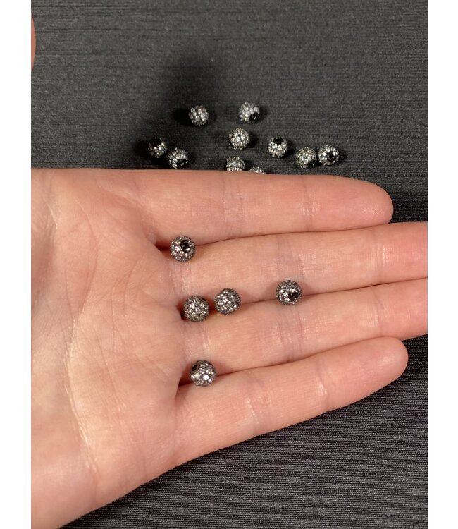 Round Pave Beads - Gunmetal 6mm 8mm 5 Pack