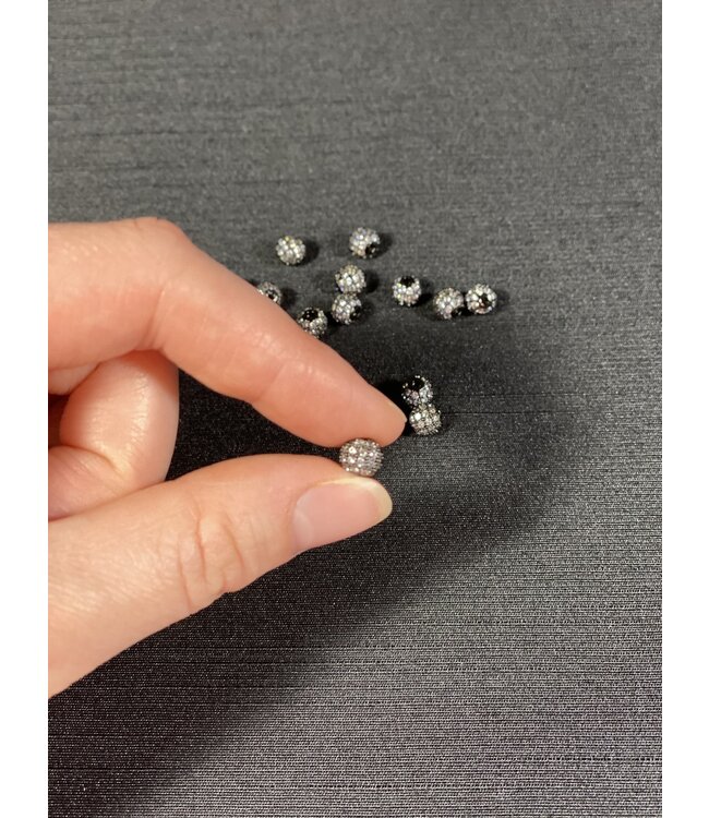 Round Pave Beads - Gunmetal 6mm 8mm 5 Pack