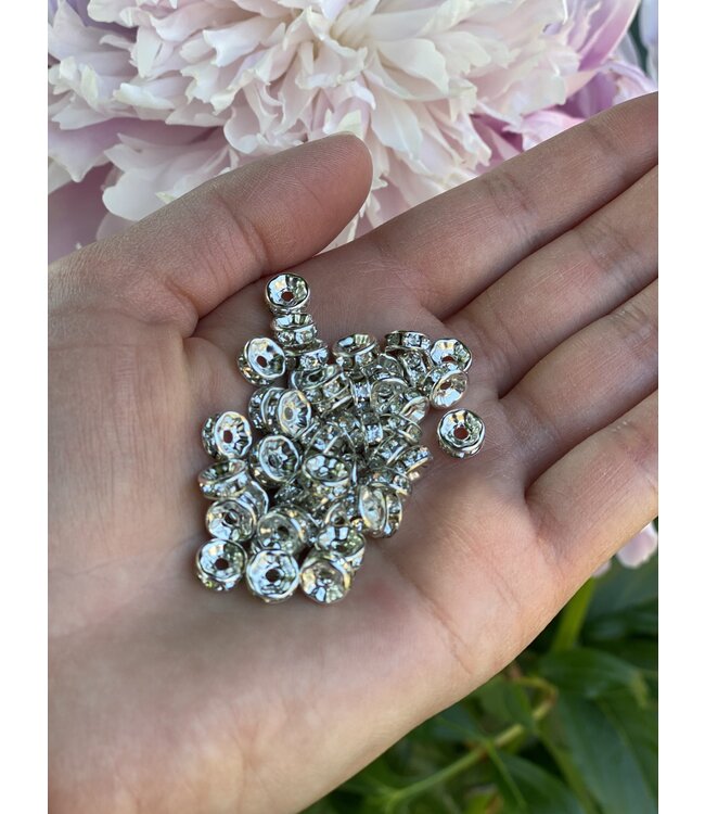Rhinestone Spacer Beads - Silver 6mm 8mm 50 Pack