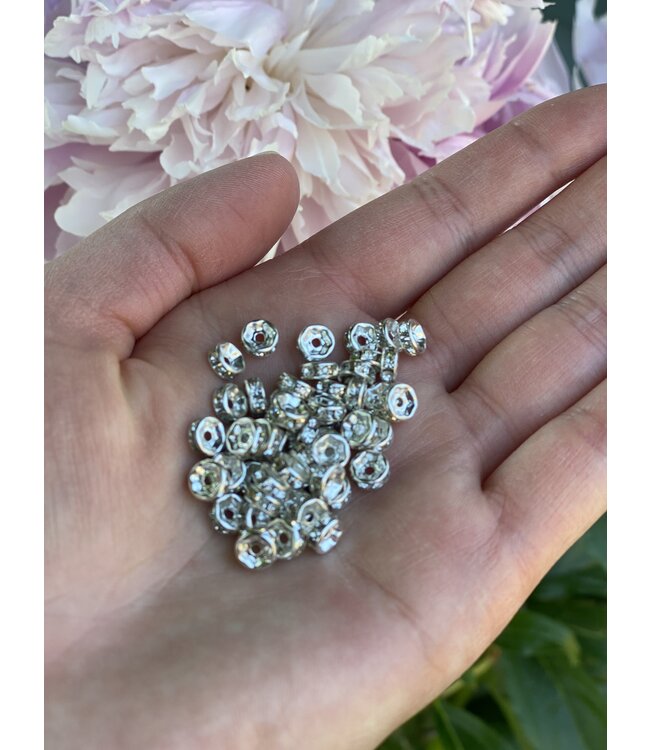 Rhinestone Spacer Beads - Silver 6mm 8mm 50 Pack