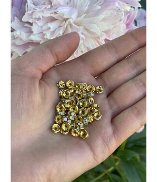 Rhinestone Spacer Beads - Gold 6mm 8mm 50 Pack
