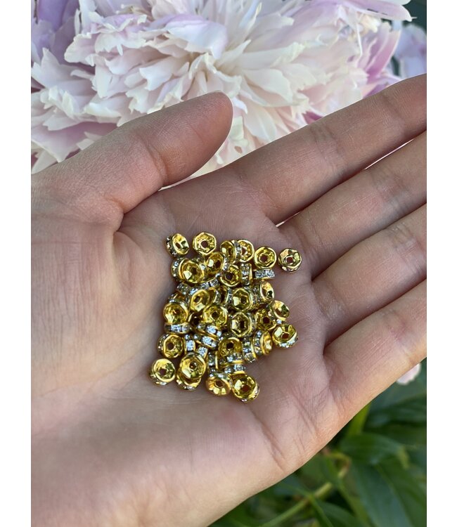 Rhinestone Spacer Beads - Gold 6mm 8mm 50 Pack