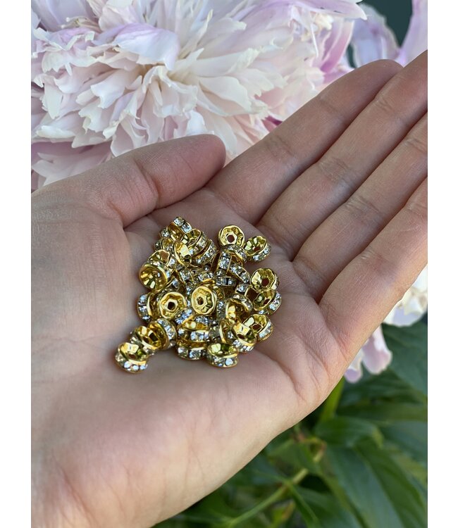 Rhinestone Spacer Beads - Gold 6mm 8mm 50 Pack