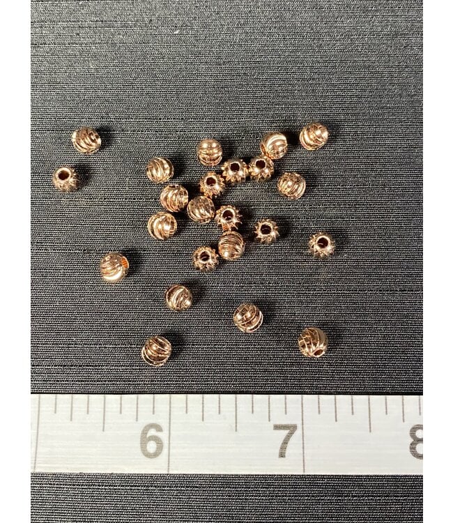 Rose Gold Corrugated Round Spacer - Brass - 6mm 50 Pack