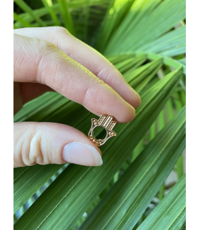 Hamsa Hand/Hand of Fatima/Miriam Charm Golden 14mm x 13mm x 2mm 4mm center bead 5 Pack