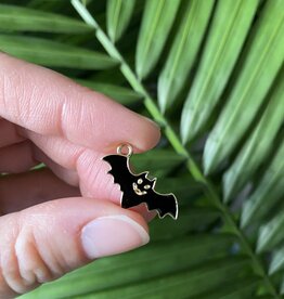 Bat Charm Black Enamel Light Gold Metal 23mm x 14mm 5 Pack *disc.*