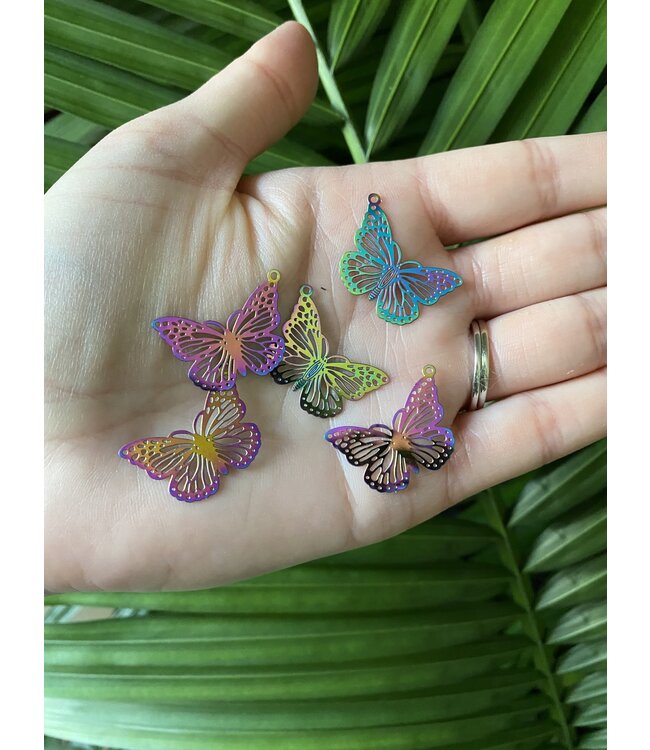 Butterfly Charm Stainless Steel 26mm x 18mm 5 Pack