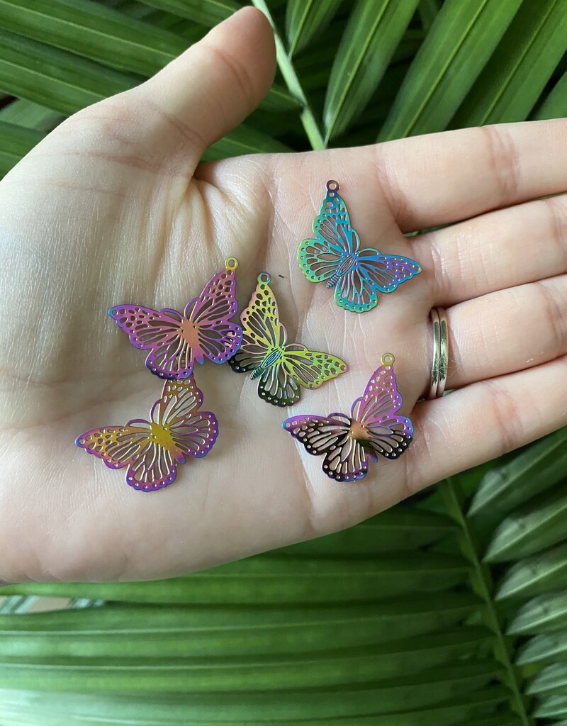 Butterfly Charm Stainless Steel 26mm x 18mm 5 Pack