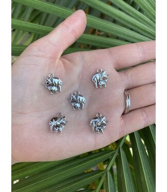 Elephant Mom and Baby Charm Antique Silver 15mm x 15mm 5 Pack *disc.*