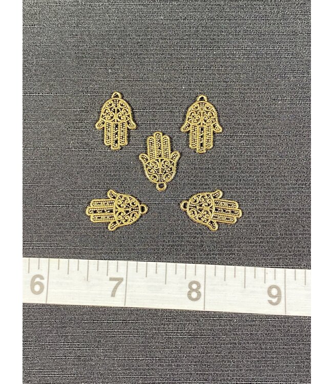Hamsa Hand/Hand of Fatima/Miriam Charm Antique Gold 21mm x 14mm 5 Pack