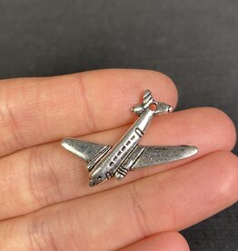 Airplane Charm Antique Silver 30mm x 25.5mm 5 Pack *disc.*