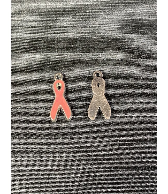 Breast Cancer Ribbon Charm Pink Enamel 19mm x 8.5mm 5 Pack *disc.*