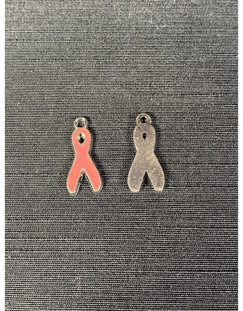 Breast Cancer Ribbon Charm Pink Enamel 19mm x 8.5mm 5 Pack