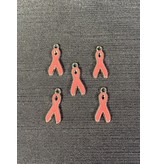 Breast Cancer Ribbon Charm Pink Enamel 19mm x 8.5mm 5 Pack