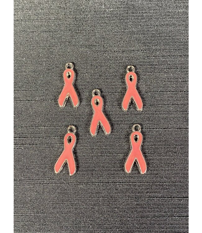 Breast Cancer Ribbon Charm Pink Enamel 19mm x 8.5mm 5 Pack *disc.*