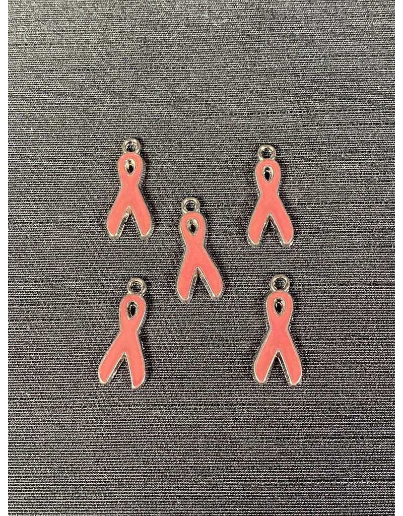 Breast Cancer Ribbon Charm Pink Enamel 19mm x 8.5mm 5 Pack The Raw