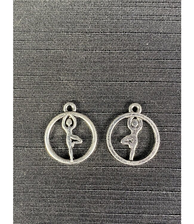 Tree Pose Yoga Charm Antique Silver 19mm x 16mm 5 Pack